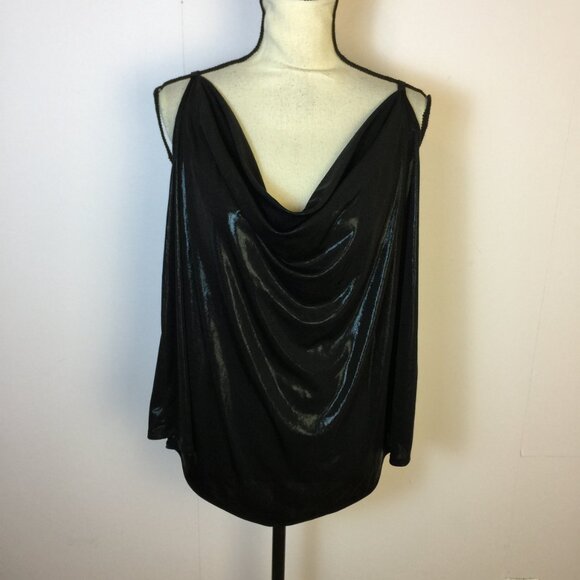 Torrid Cami Tank Top Size 3X Womans Plus Black Liquid Shine Cowl Neck Stretch - Picture 1 of 13